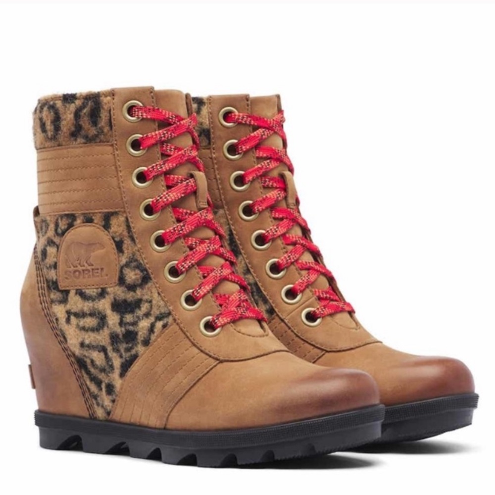 NEW Sorel Lexie Faux Fur Leopard Wedge Boot
